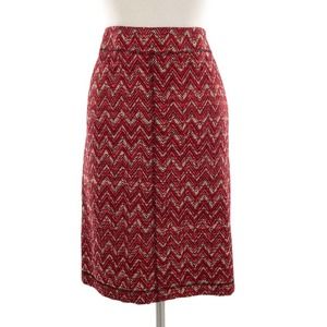 Worth Womens Red Tan Chevron Embroidered Silk A Line Midi Skirt Size 6